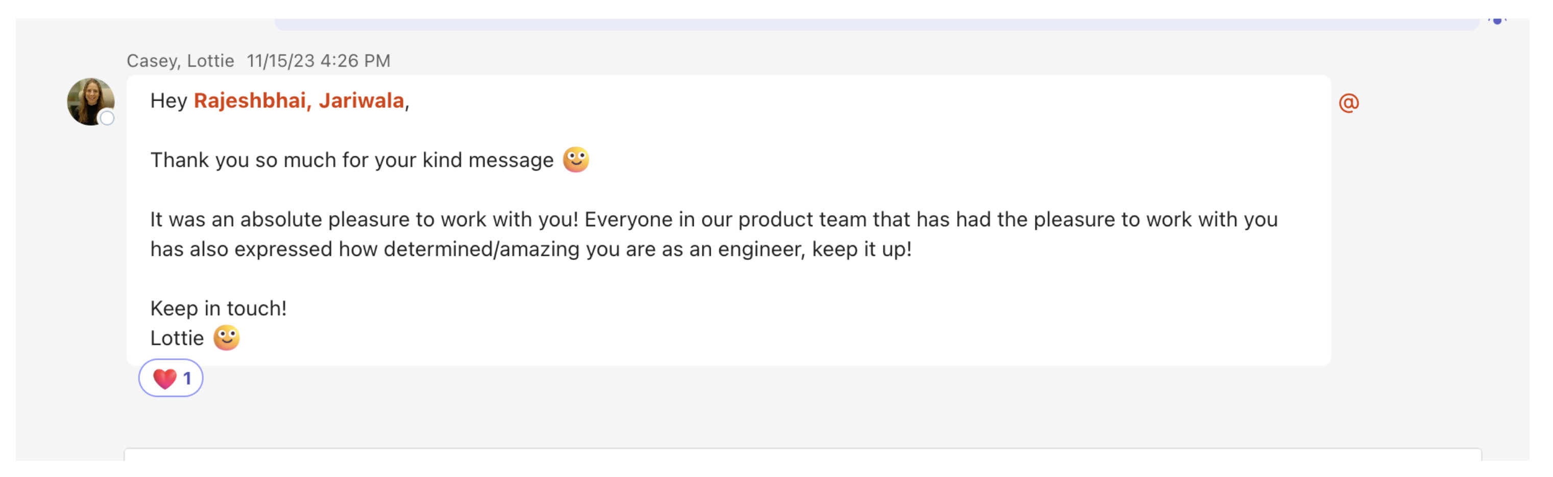 Lottie — "Absolute pleasure to work with you"